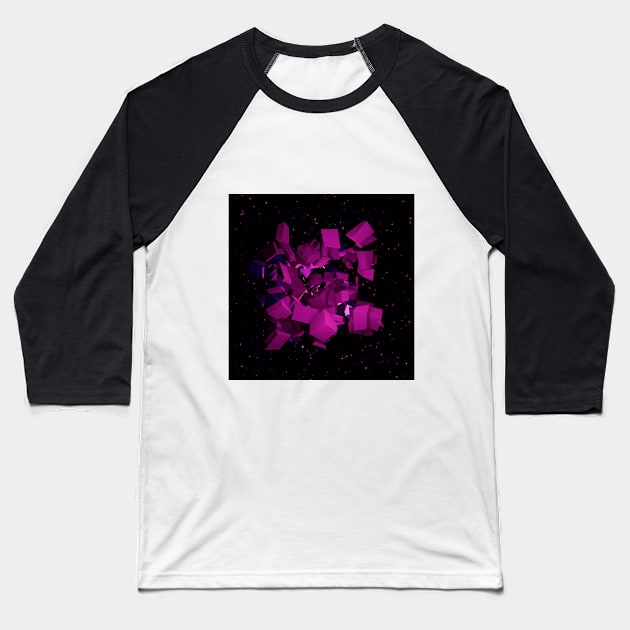 Cube Explosion Space Art Purple Baseball T-Shirt by muffinespixels